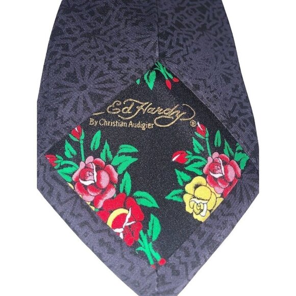 Ed Hardy Christian Audigier Silk‎ Necktie Bull Dog and Crown Mens Tie - Picture 4 of 7